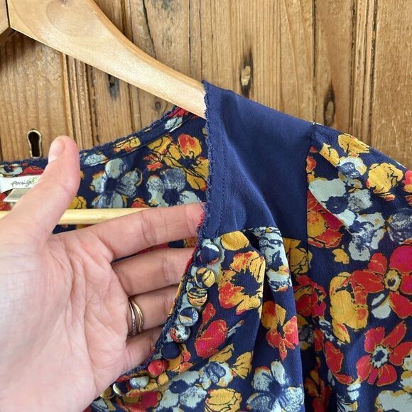 Porridge Medium‎ Silk Blouse Top Floral Anthropologie V-Neck Long Sleeve - Picture 6 of 13